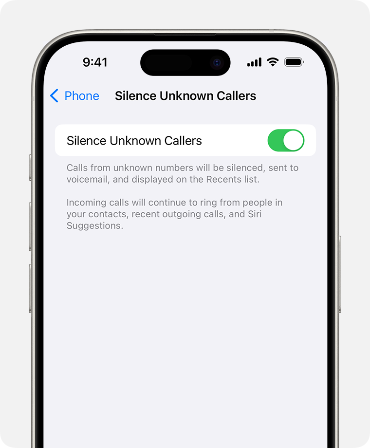 silence unknown callers section on an iPhone