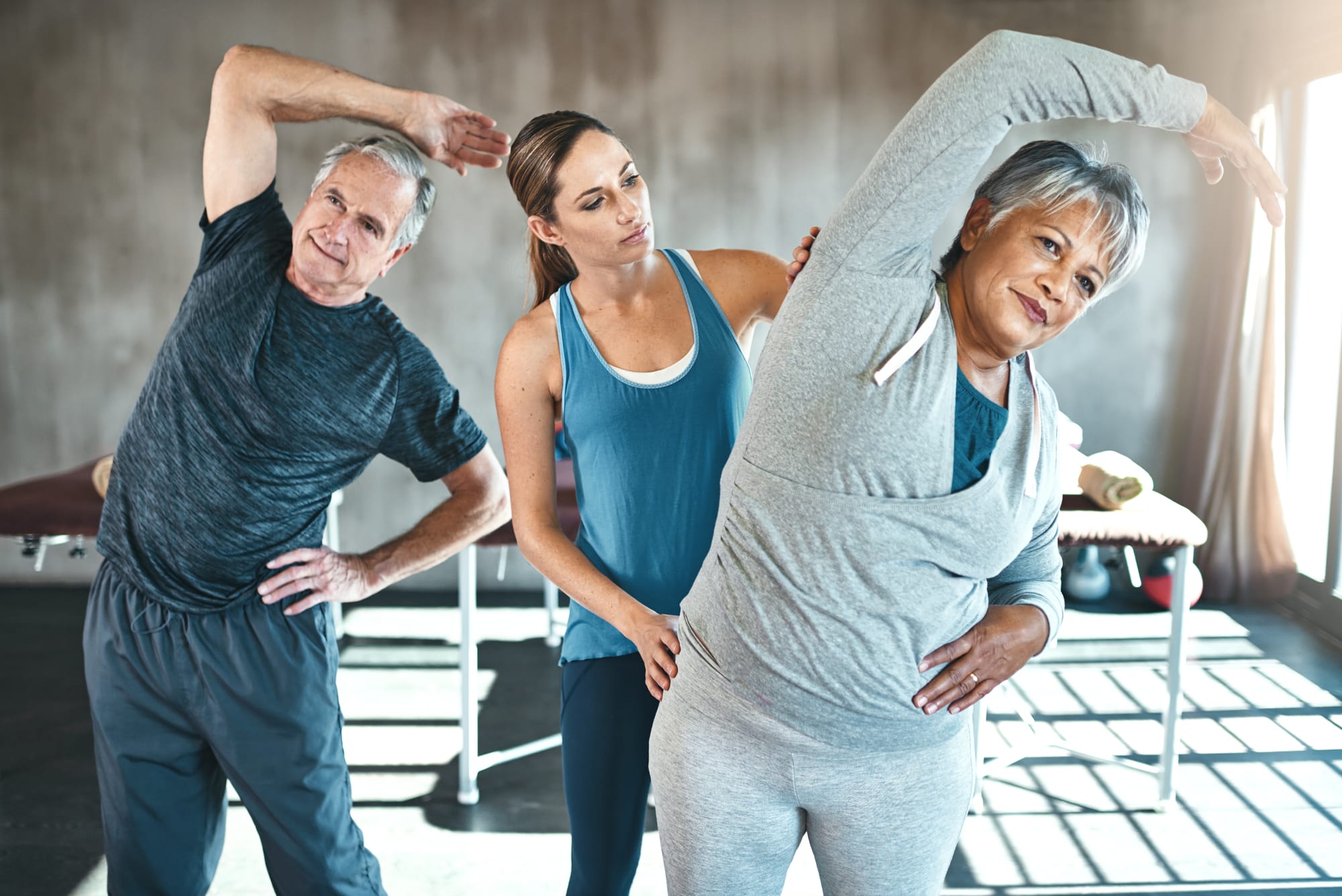 a group of older people exercising