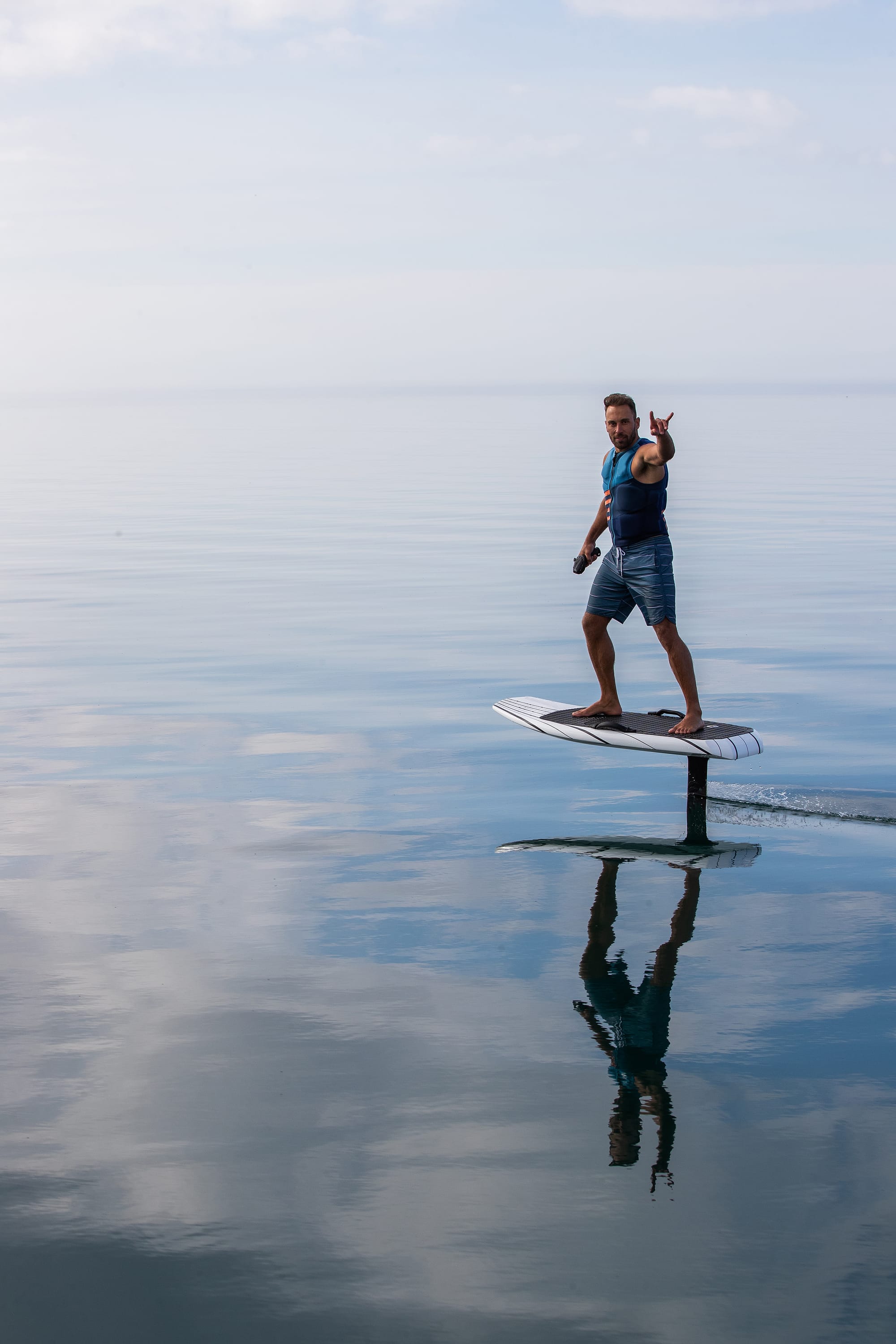 a man riding an eFoil