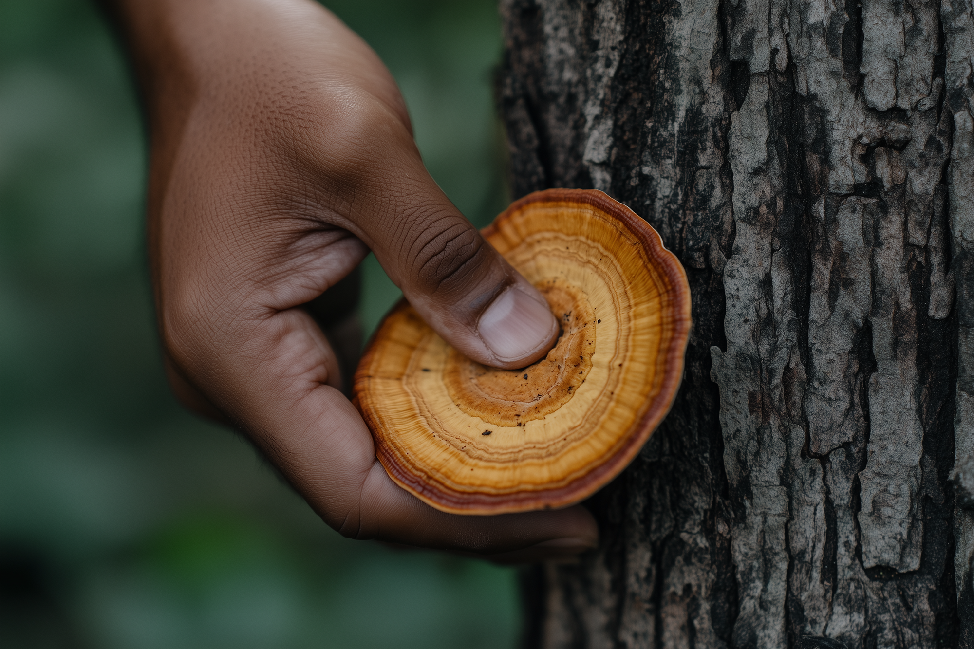 a man picking a reishi mushroom - SeriousAging.com