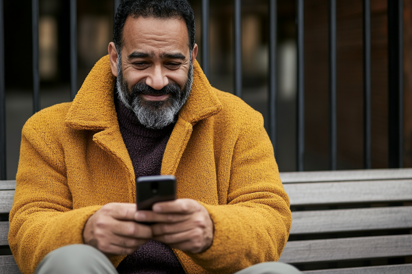 an older man playing on his phone