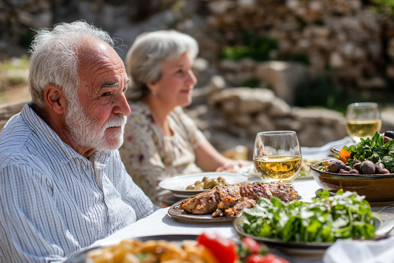 Mediterranean Diet For Longevity and Blue Zones Visual with a couple with alzheimer's disease
