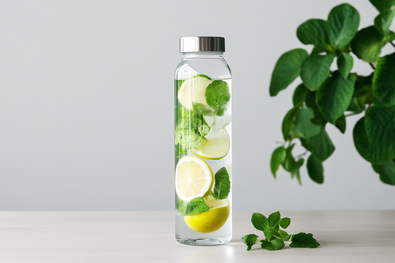 a fun water bottle with fruit and mint