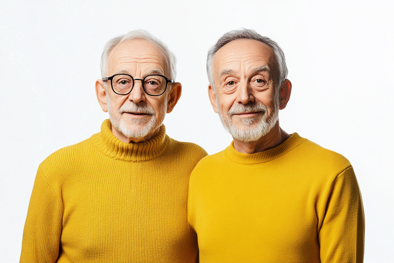 two men that look very similar and are aging