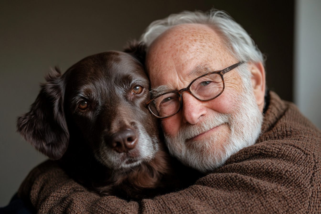 an old man with his cute dog