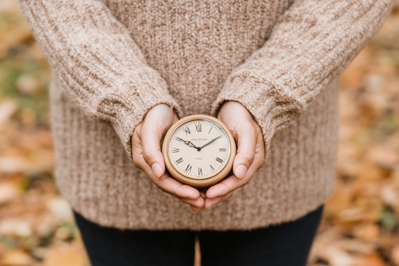 a clock in your hands, slowly running out of time for aging