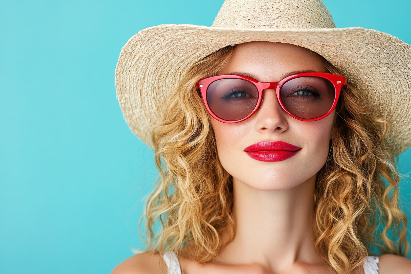 younger woman with sunglasses and a hat