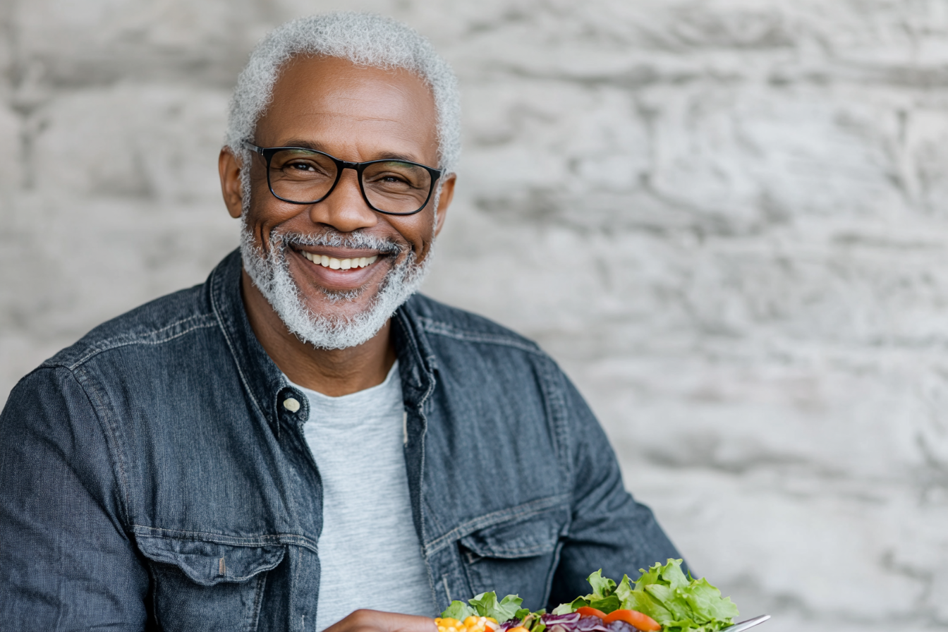 an older black man eating healthy - SeriousAging.com