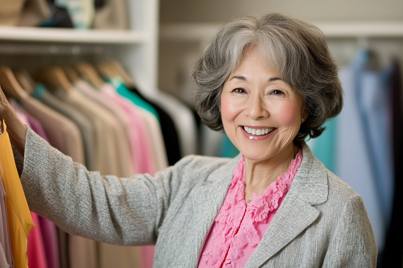 a woman smiling in her closet - SeriousAging.com