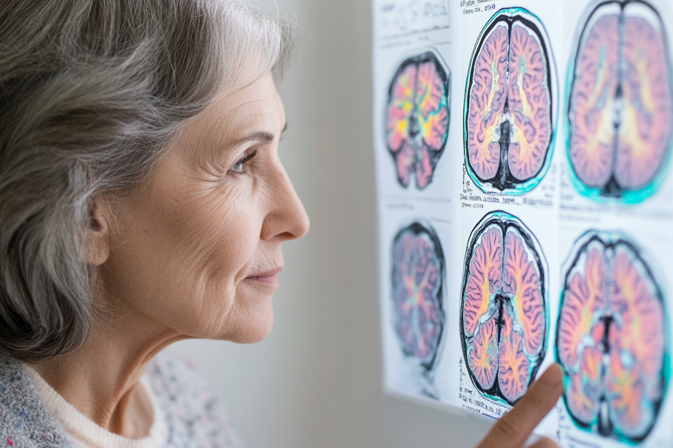 a woman looking at brain scans